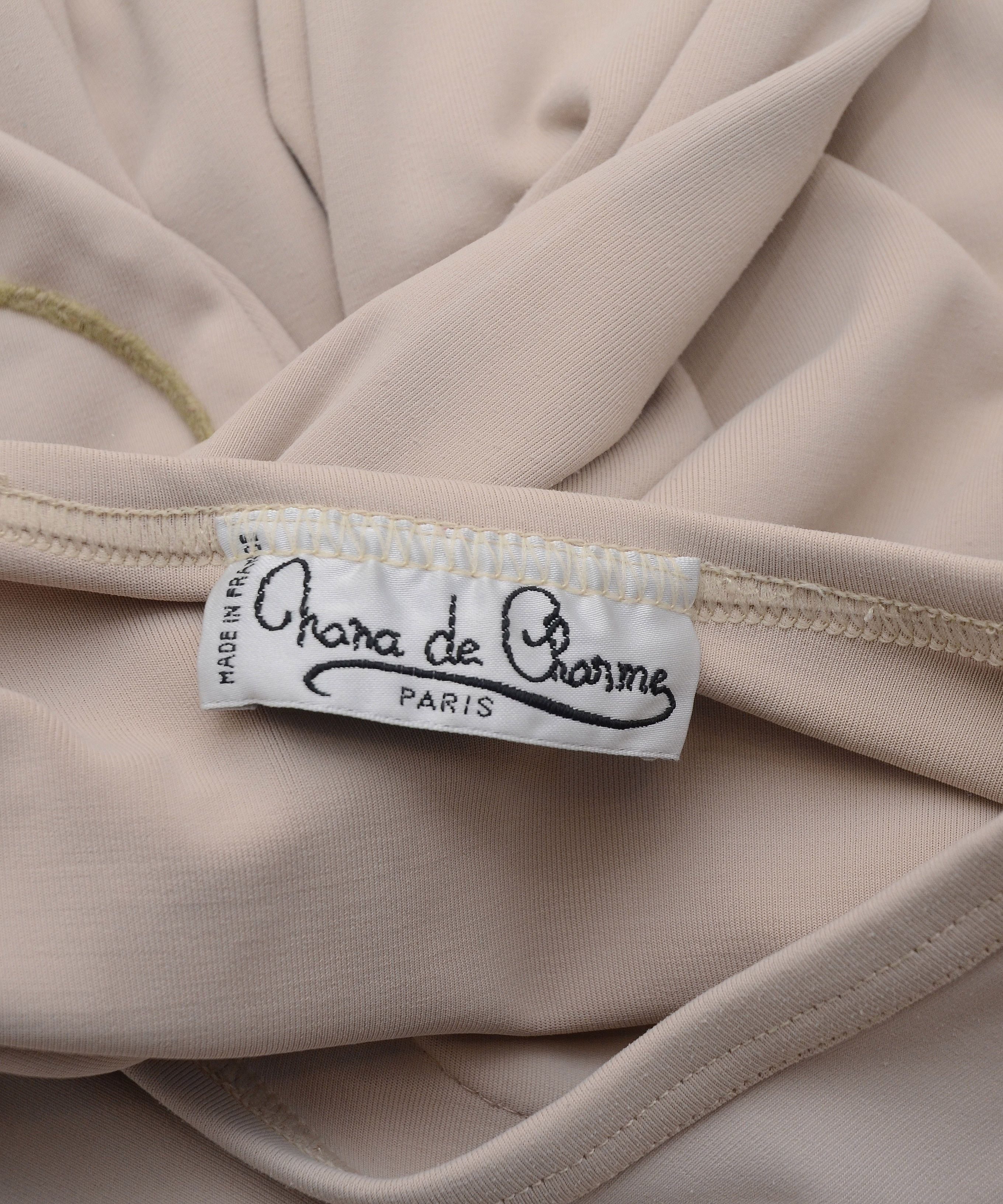 Vintage Elegant Beige Bodysuit Gold Embroidery Chara de Crome Paris Size ONE SIZE - 12 Thumbnail