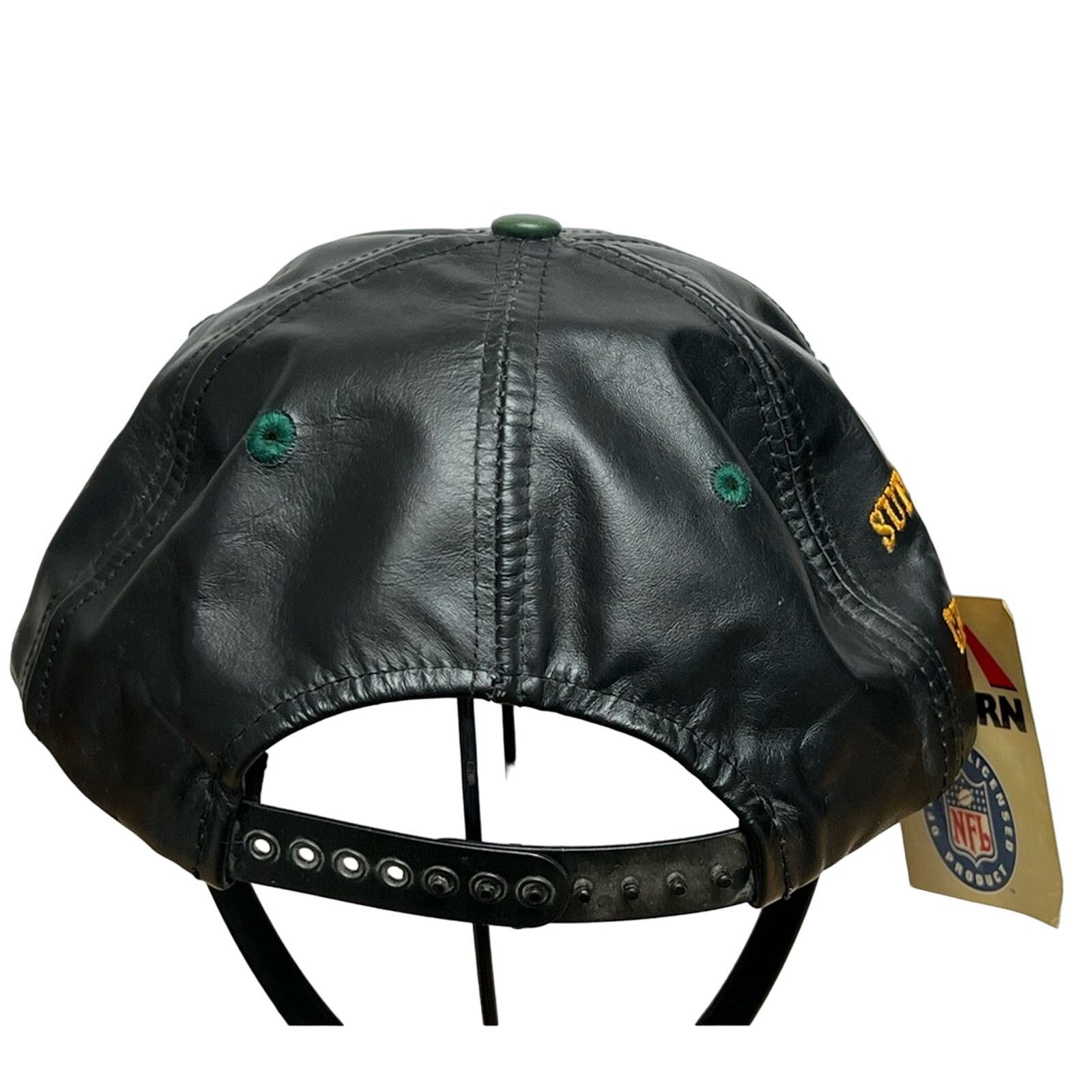 Vintage 90s Green Bay Packers Genuine Leather SnapBack Hat NWT USA Size ONE SIZE - 4 Thumbnail