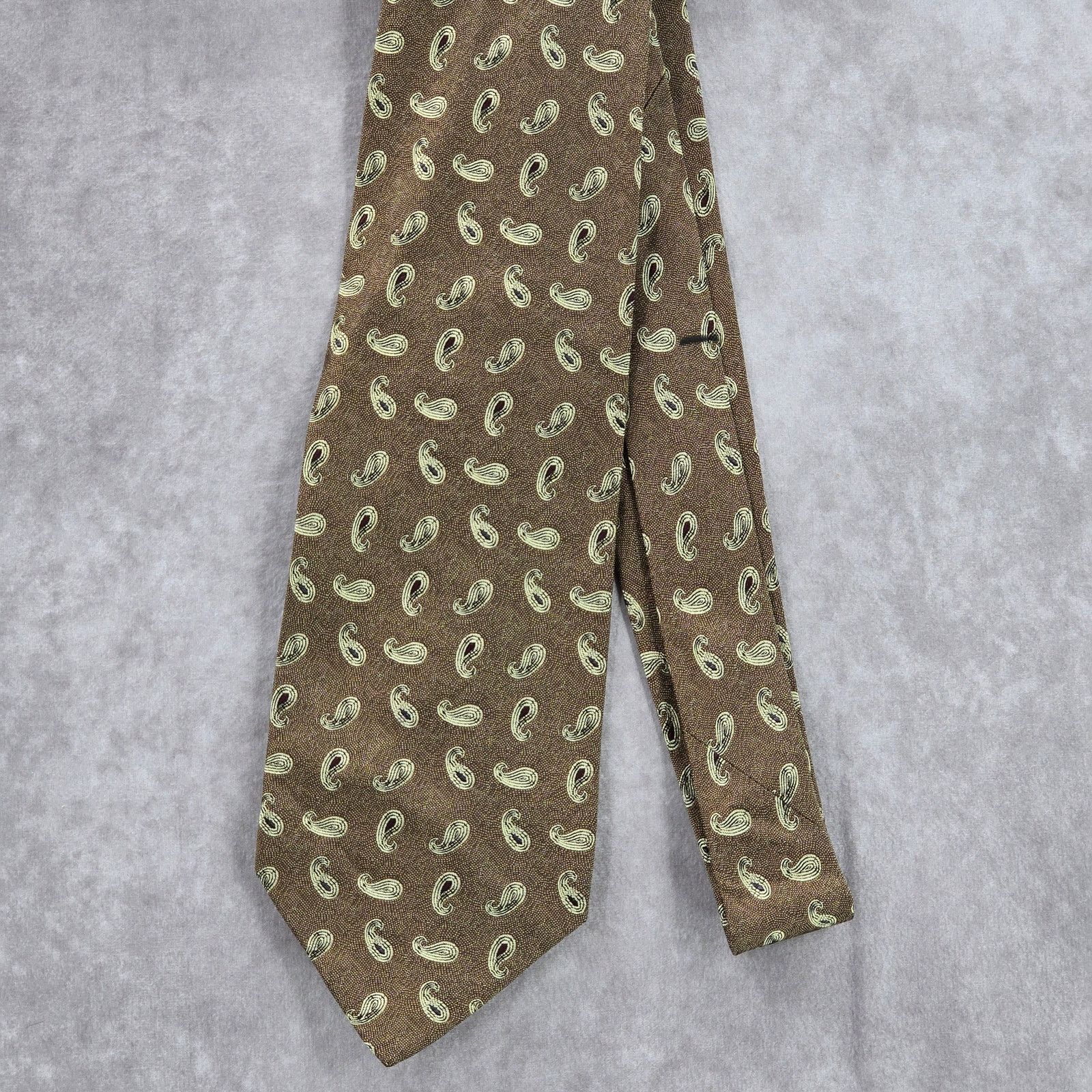 Joseph Abboud Joseph Abboud Gold Brown Paisley Floral Silk Italy Neck Tie Size 28 - 2 Thumbnail