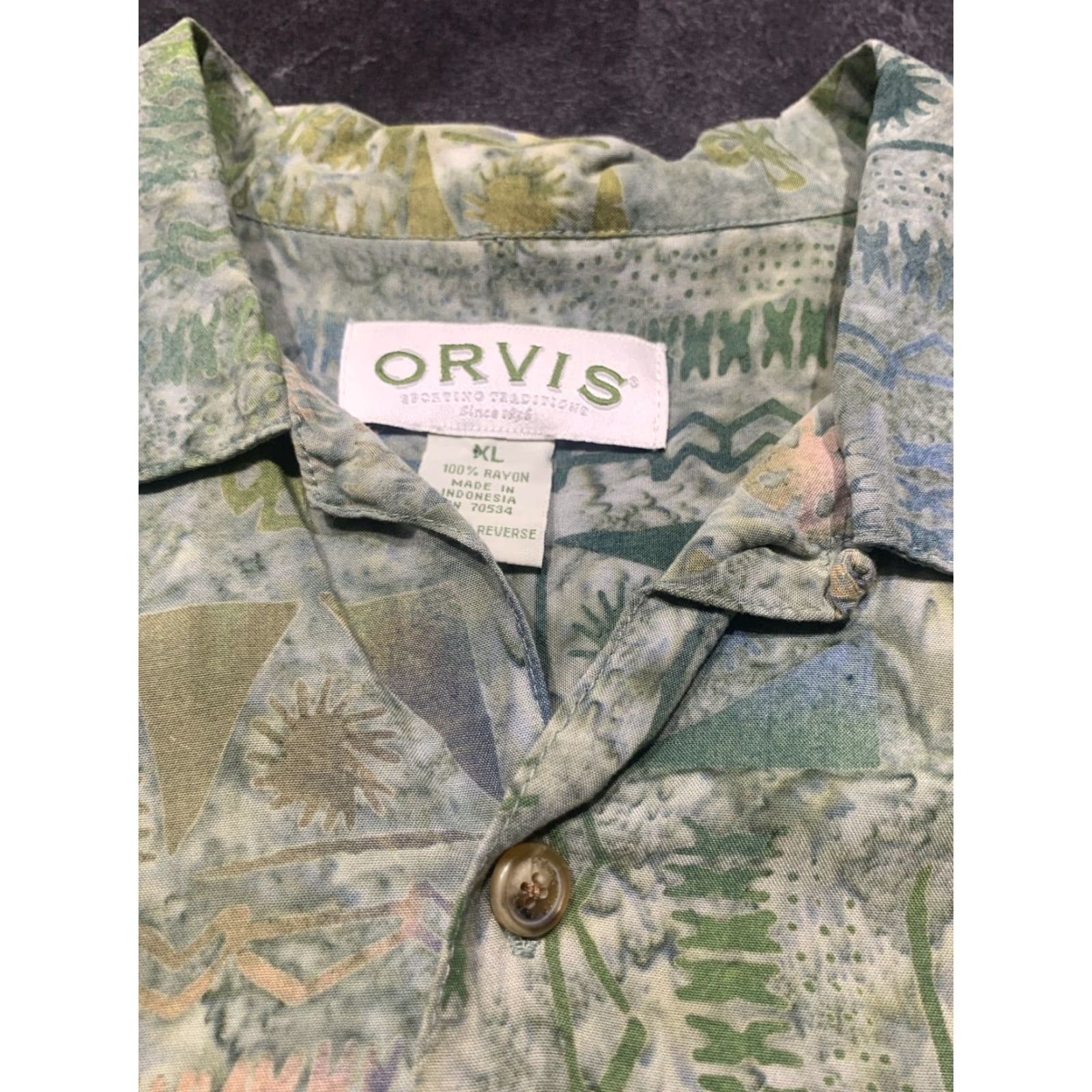 Orvis Orvis Men's Short Sleeve Button-Up Shirt XL Multicolor Geometric Tribal Cotton Rayon Lightweight Pockets Size US XL / EU 56 / 4 - 6 Thumbnail