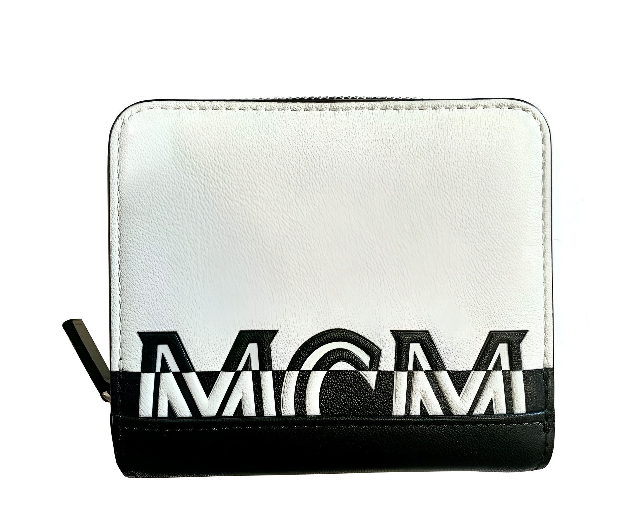 Women's White Black Contrast Logo Small Zip Wallet