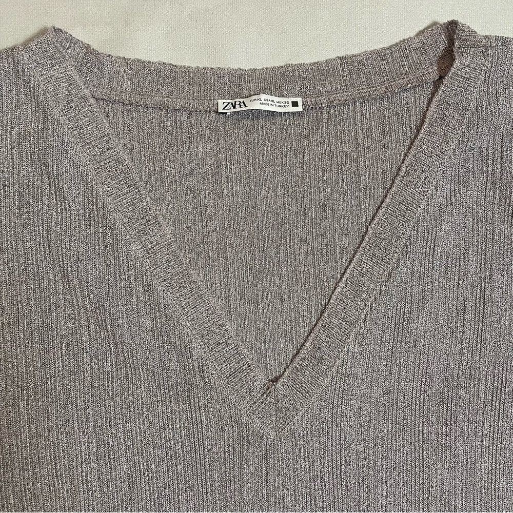 Zara Zara V-neck Ribbed Knit Short Sleeve Grey Tunic Size XL Size XL / US 12-14 / IT 48-50 - 7 Thumbnail