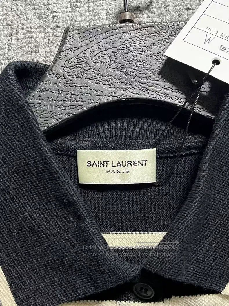 Saint Laurent Paris Saint Laurent Paris Black Striped Contrast Polo Shirt Size M / US 6-8 / IT 42-44 - 4 Thumbnail