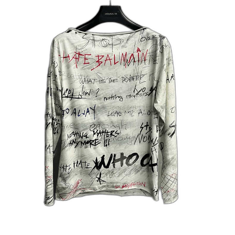 Balmain Balmain White Long Sleeve Graphic T-Shirt Size US S / EU 44-46 / 1 - 1 Thumbnail