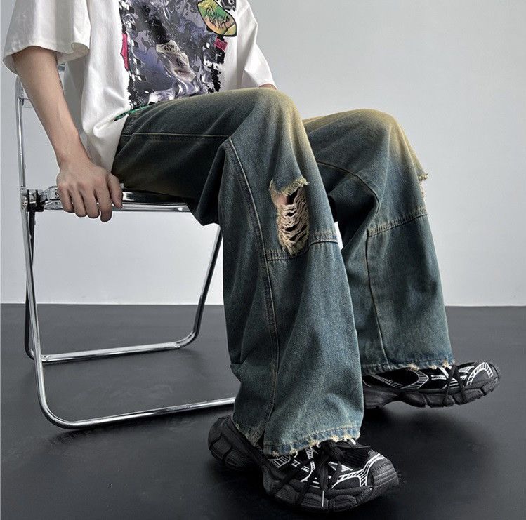 Ripped Hole Vintage Blue Jeans