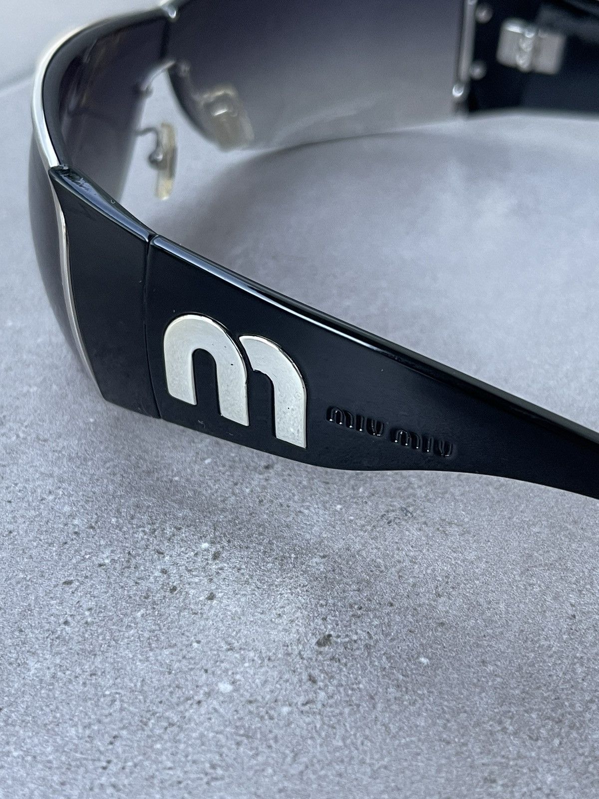 Miu Miu !DS! Miu Miu SMU58G 1BC-5D1 Black Silver Shield Sunglasses Size ONE SIZE - 7 Thumbnail