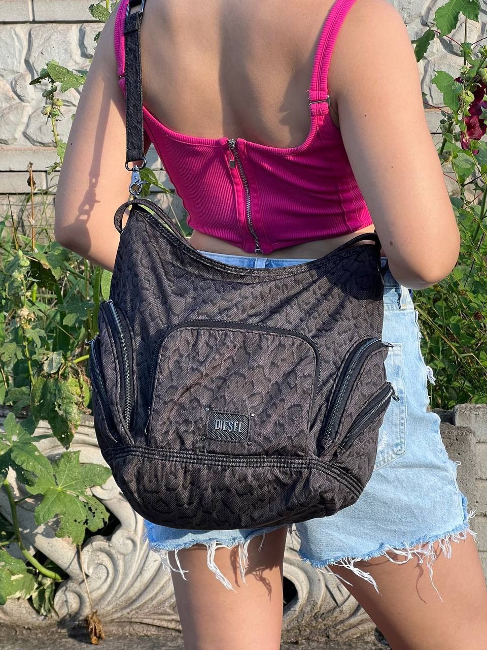 Y2K Vintage Diesel Utility Cargo Backpack – Canvas & Leather Multi Pocket Bag