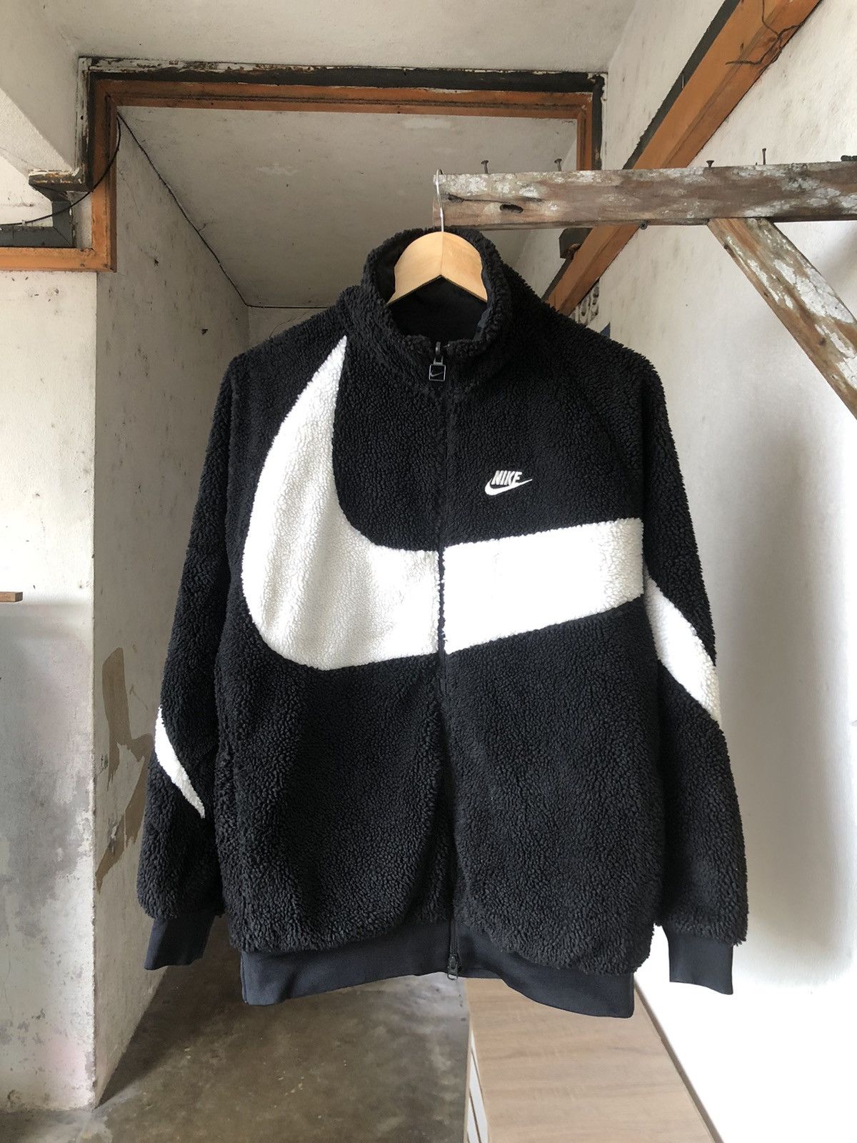 Nike Rare Streetwear Nike Fleece Big Swoosh Reversible Jacket Grailed