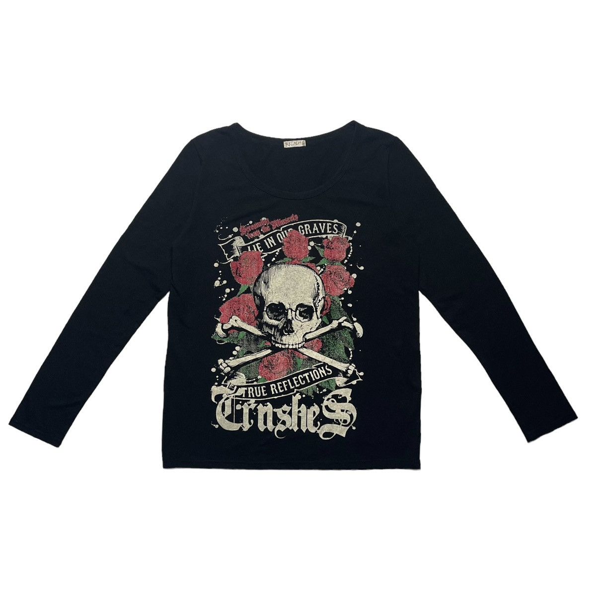 image of Seditionaries x Skulls Relache Skull & Rose Wording Long Sleeve Tshirt in Black, Women's (Size Larg