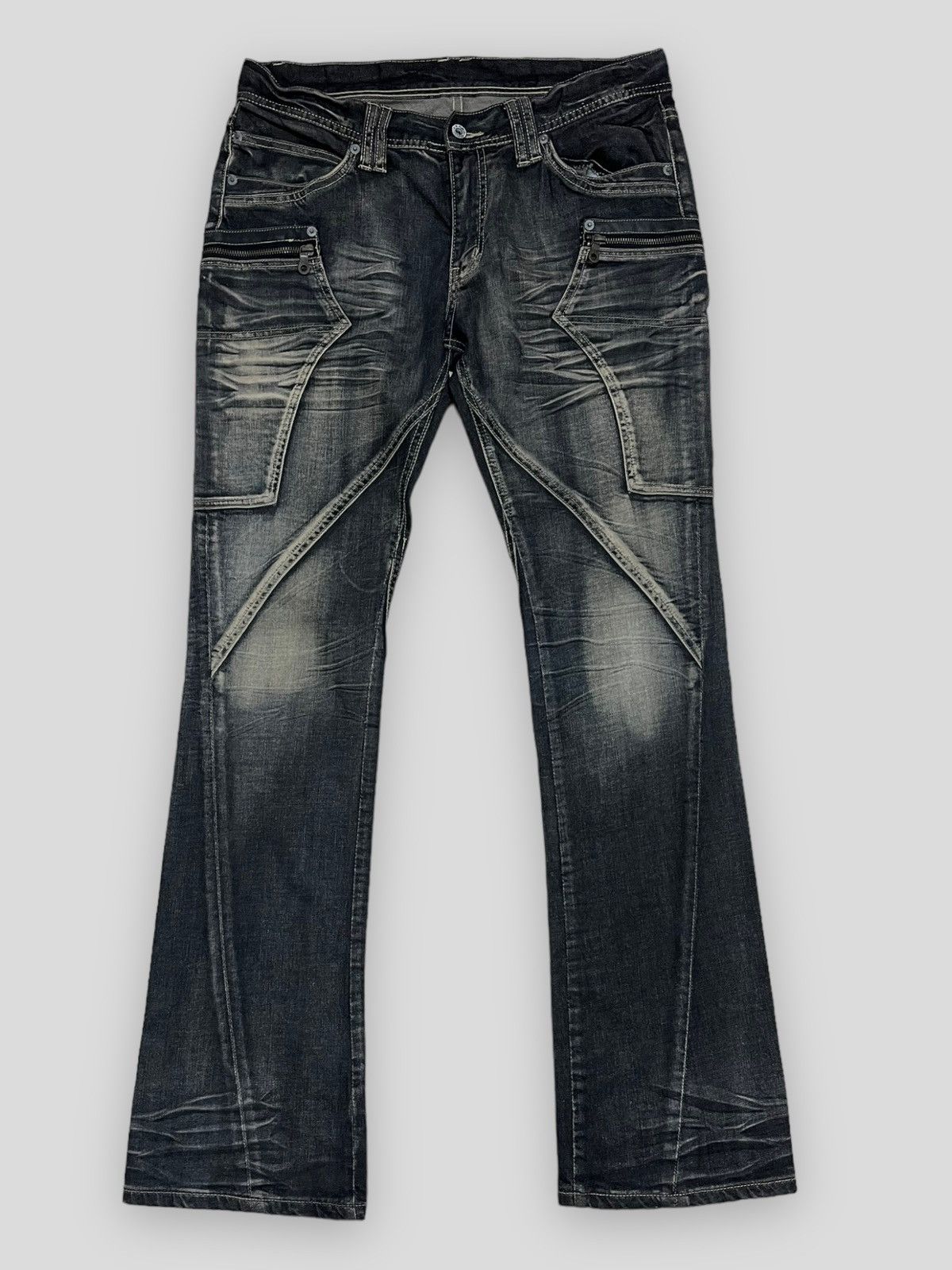 image of Send Offer Vintage Michel Klein Distressed Flared Denim in Black, Men's (Size 32)