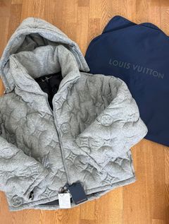 Louis Vuitton Monogram Leather Hooded Down Jacket Anthracite. Size 56
