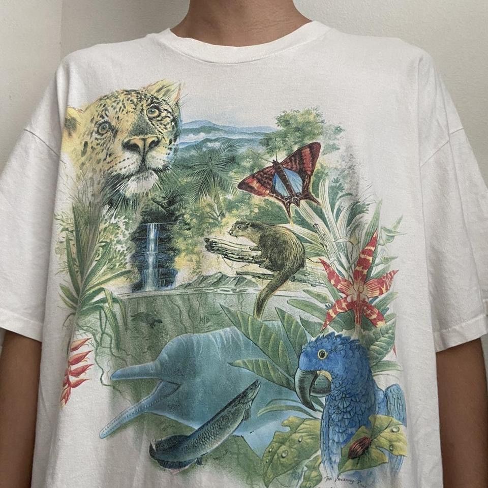 Vintage Wildlife Nature 1990s Graphics White Tee Shirt
