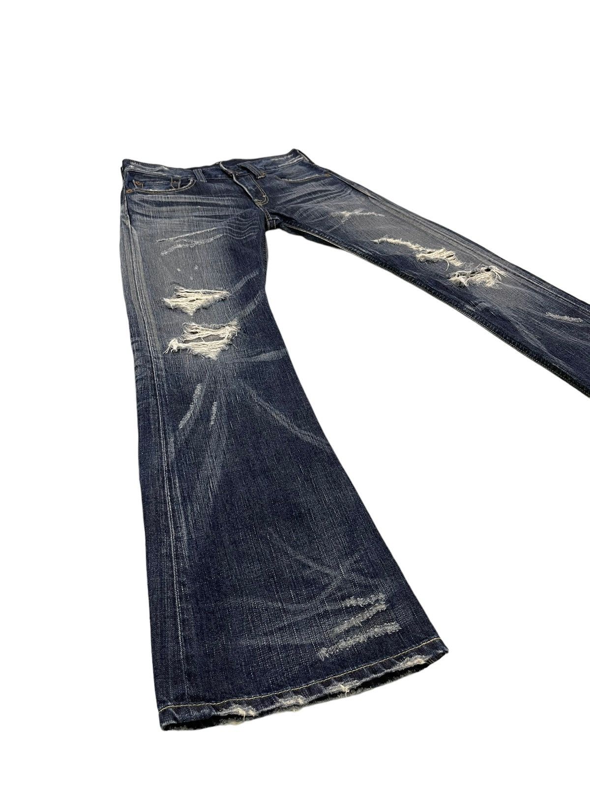 Edwin Flare Jeans Edwin Distress Acid Wash Low Rise Boot Cut 5🟦5T Size US 31 - 2 Thumbnail