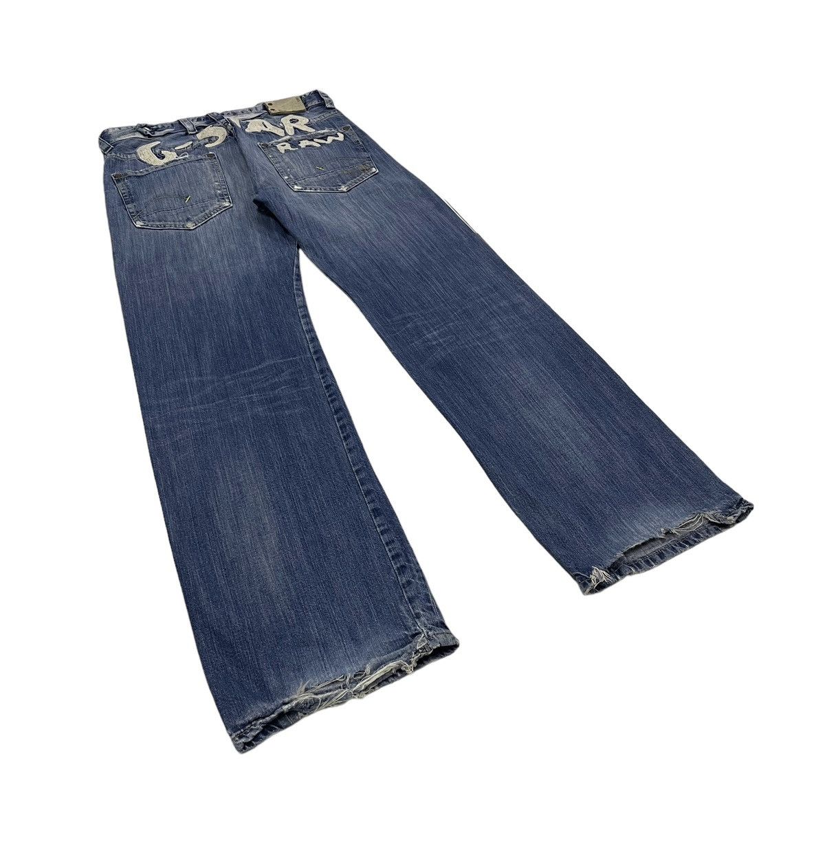 G-Star Vintage Gstar Raw Distressed Jeans Embroidery Logo Size US 34 / EU 50 - 6 Thumbnail