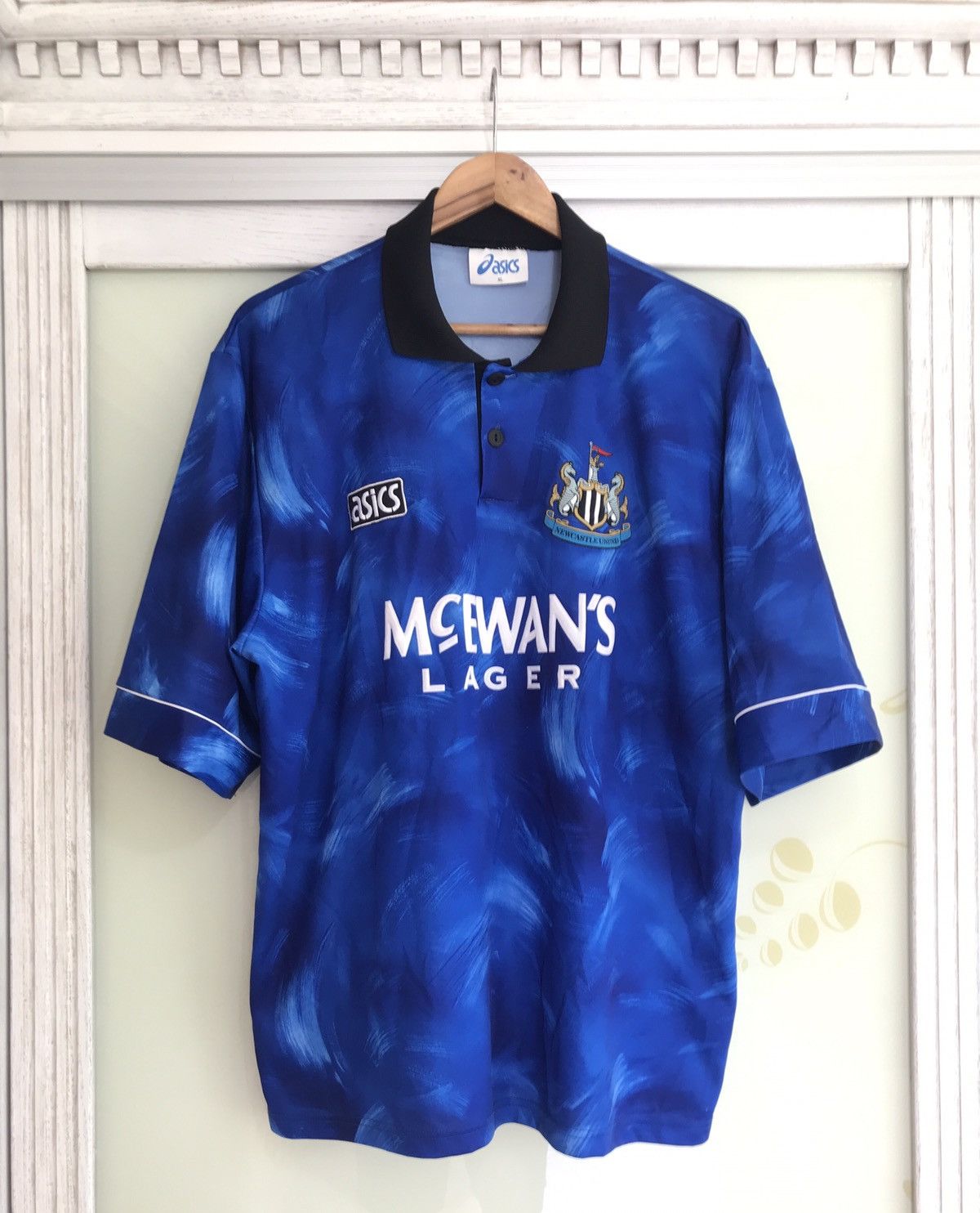 image of Asics x Soccer Jersey Vintage Newcastle United 1993-1994 Away Soccer Jersey Shirt in Blue (Size XL)