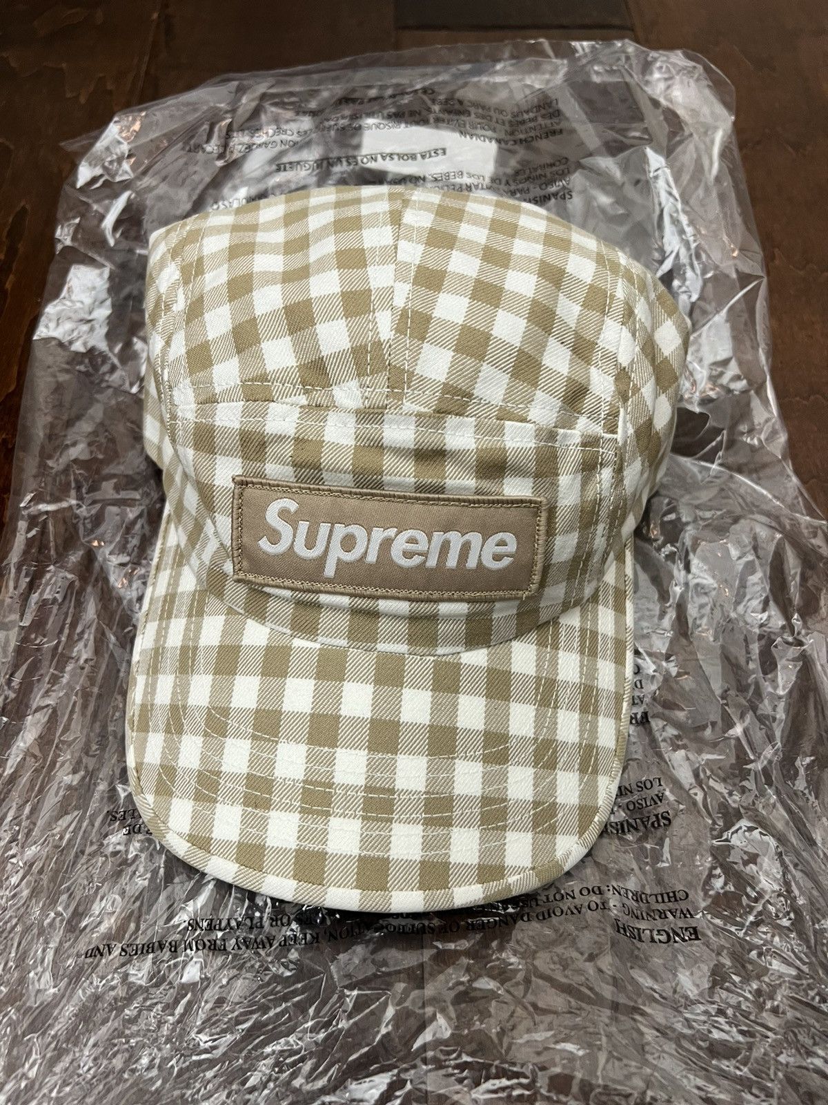 Supreme Supreme SS23 Gingham Camp Cap Tan | Grailed