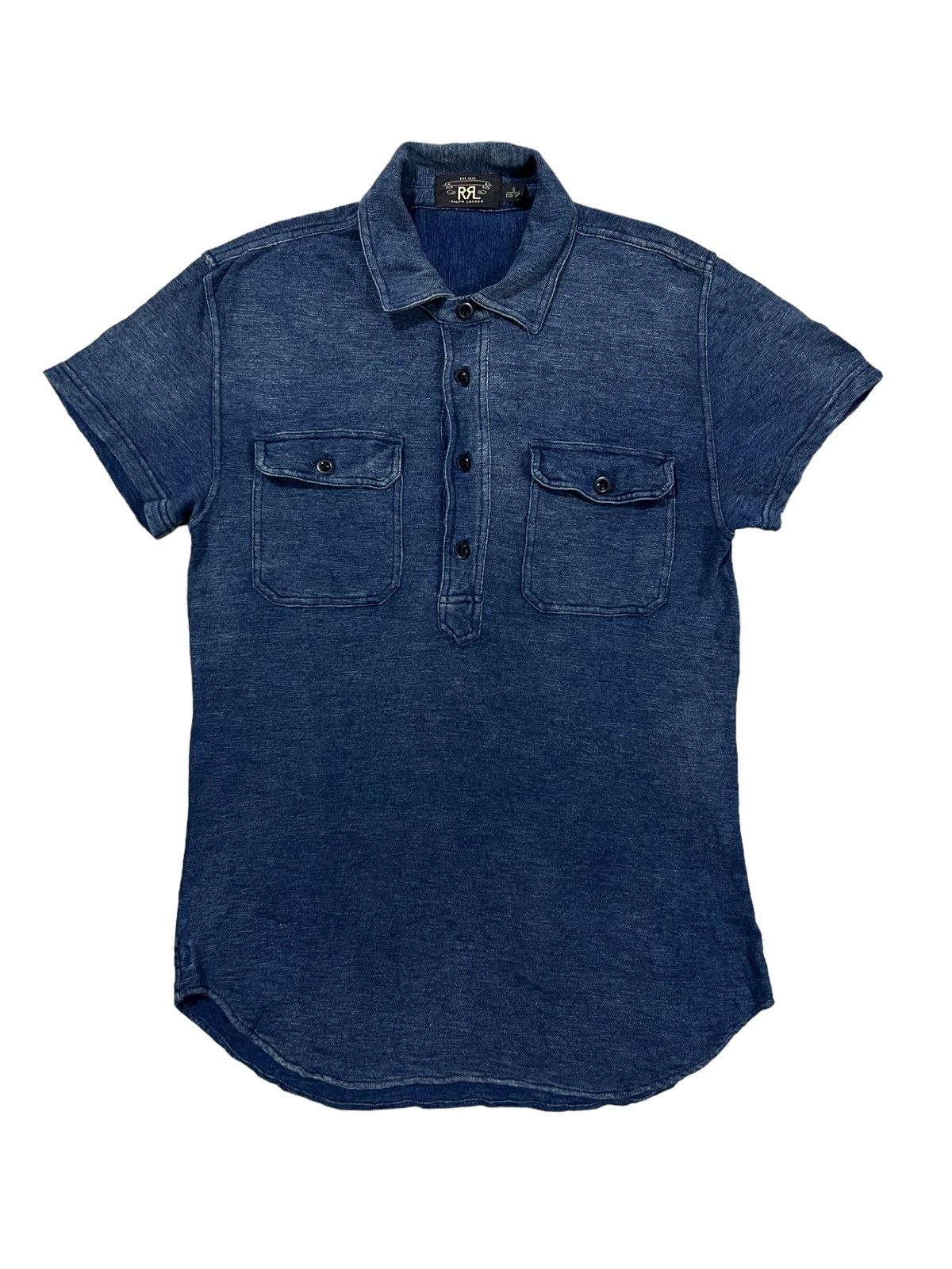 RRL Ralph Lauren RARE🔥RRL Indigo Dyed Two Pockets Twill Cotton Polo Shirt Size US S / EU 44-46 / 1 - 2 Thumbnail