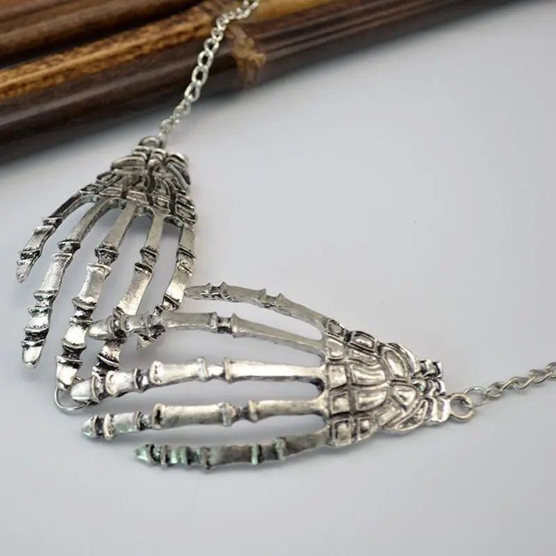 Jewelry Double Hand Skeleton Anatomic Pendant Necklaces Size ONE SIZE - 3 Thumbnail