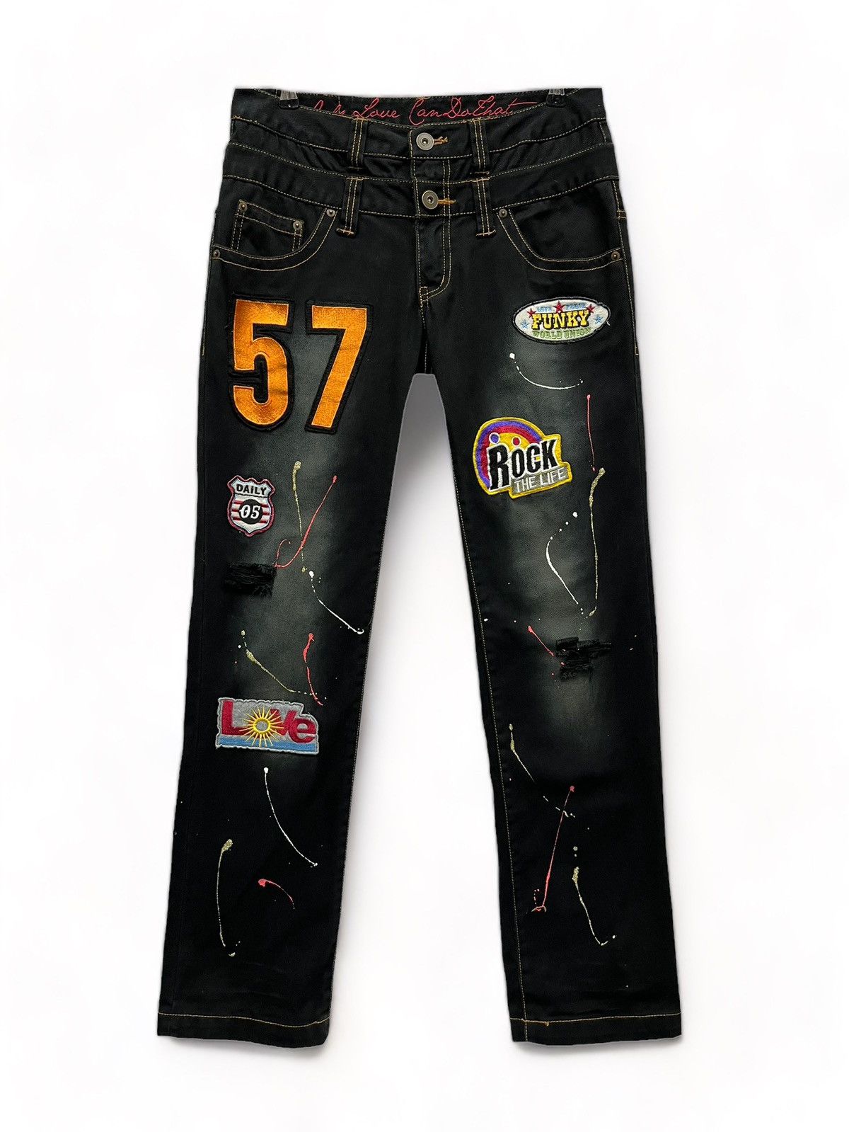 If Six Was Nine 🔥DOPE💥DAILY NEWS Japan Double Waist Splash Multi Patches Size US 32 / EU 48 - 2 Thumbnail