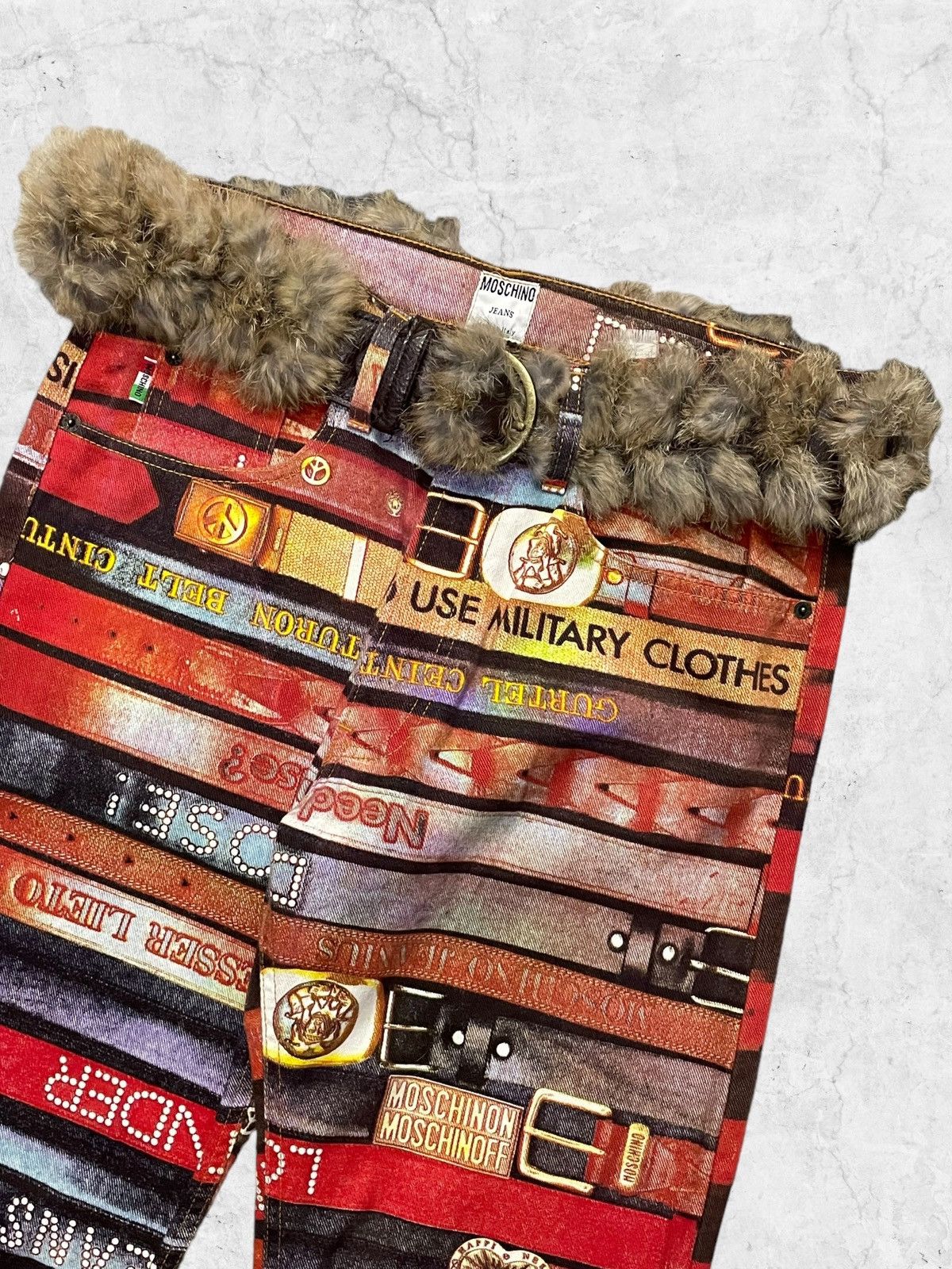 Moschino × Vintage Moschino Belt All Over Print Denim With Leather Racoon Belt Size US 32 / EU 48 - 5 Thumbnail