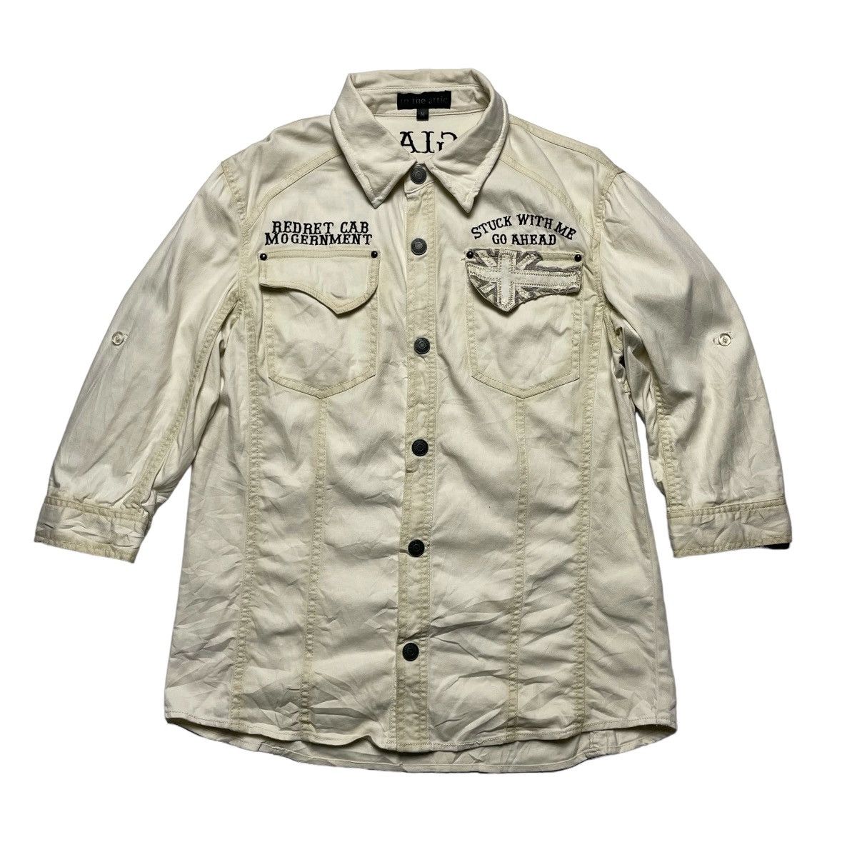 Le Grande Bleu (L.G.B.) 🇯🇵 IN THE ATTIC EMBROIDERED WORDING BUTTON UP SHIRT Size US M / EU 48-50 / 2 - 1 Thumbnail