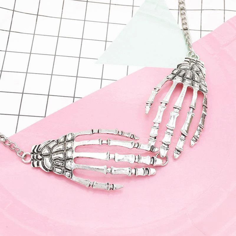 Jewelry Double Hand Skeleton Anatomic Pendant Necklaces Size ONE SIZE - 4 Thumbnail