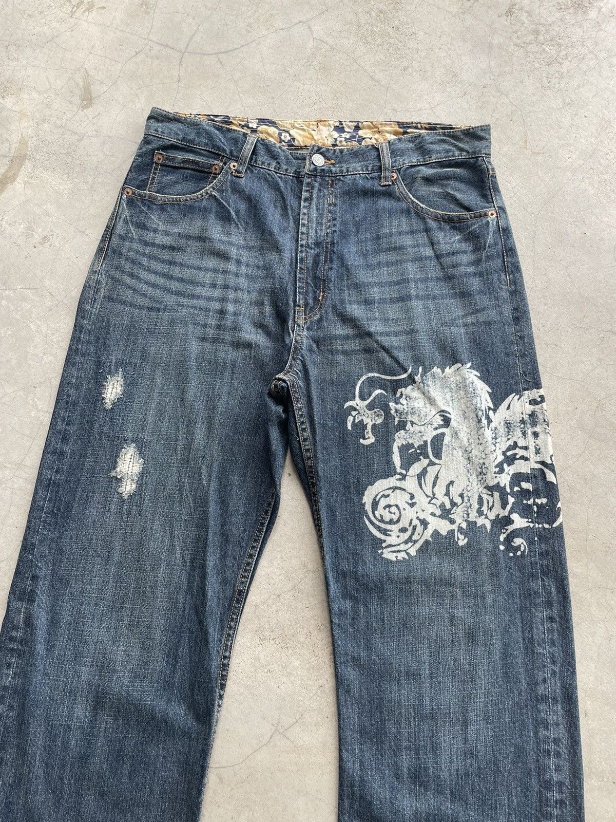 Japanese Brand Vintage Karakuri Tamashii Dragon Printed Jeans Size US 34 / EU 50 - 3 Thumbnail