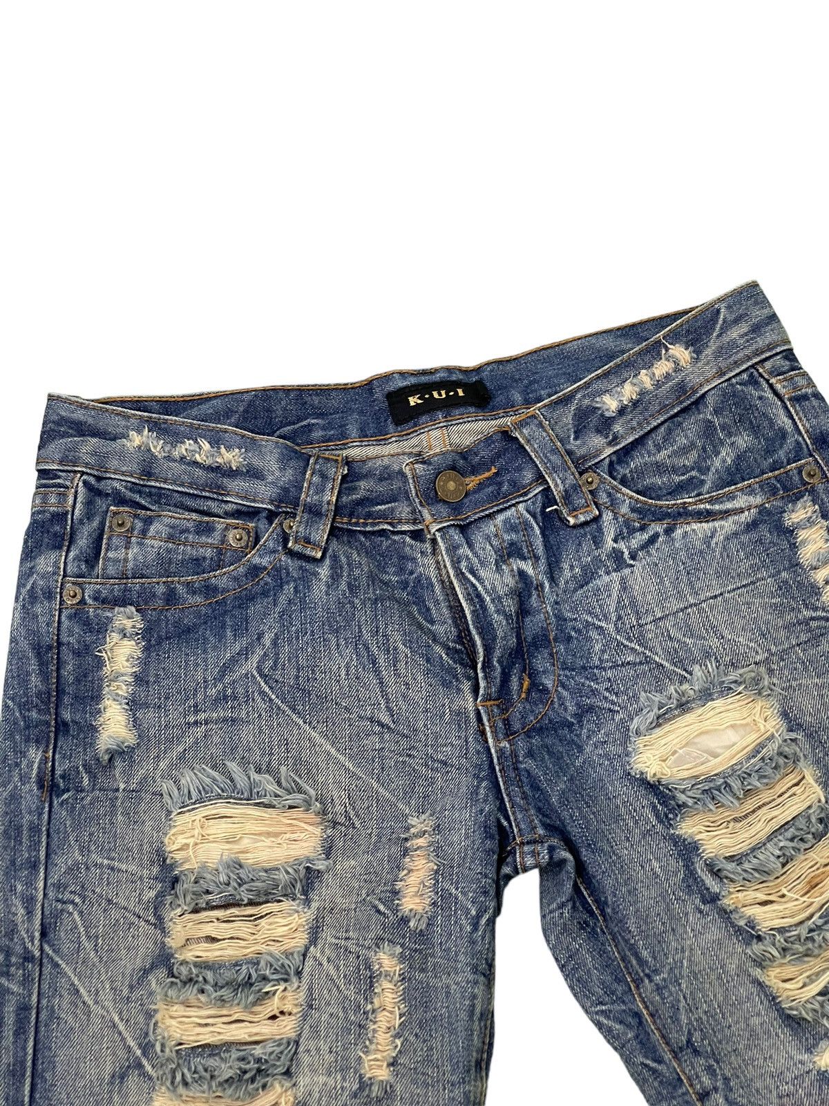 Japanese Brand Distress Jeans K.U.I Acid Wash Low Rise Denim Straight 5🟦9 Size US 30 / EU 46 - 19 Thumbnail
