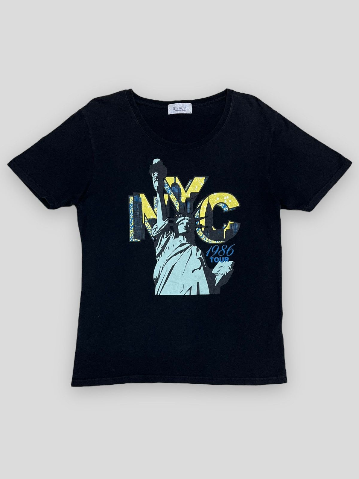 image of Vintage Japan Browny Refinement Clothes Nyc 1986 Tour Tshirt in Black, Men's (Size Medium)