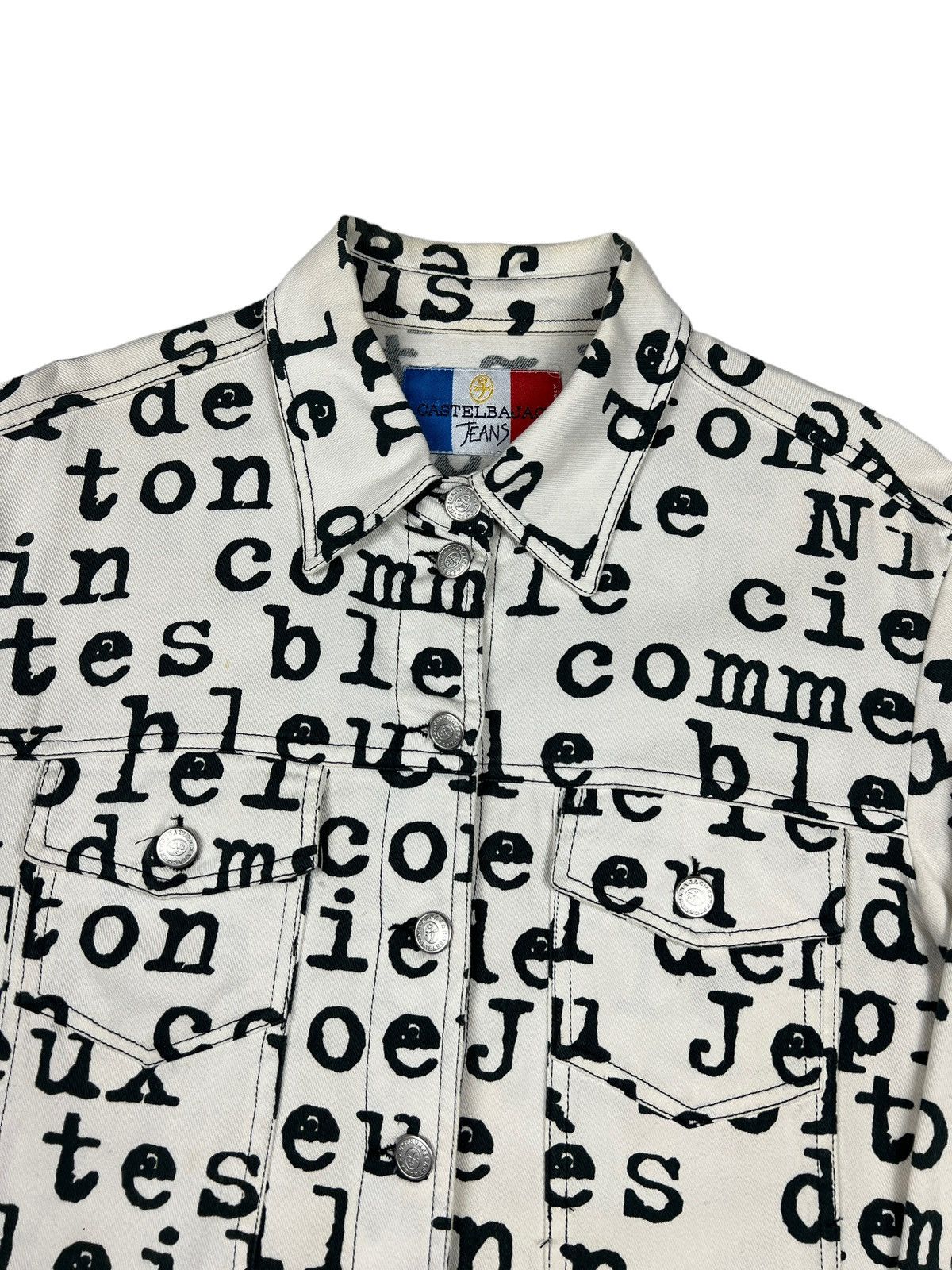 Jean Charles De Castelbajac Vintage Castelbajac ‘Wording” Denim Trucker Jacket Size US L / EU 52-54 / 3 - 3 Thumbnail