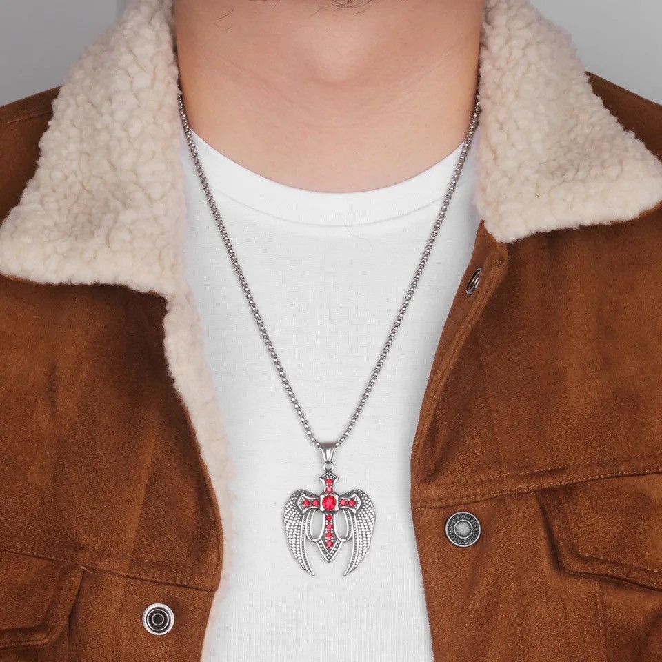 Jewelry Angel Cross Pendant Necklace Size ONE SIZE - 1 Thumbnail