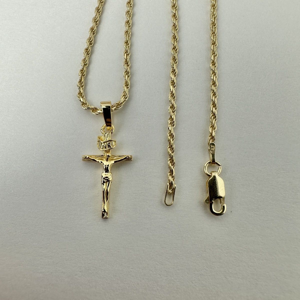 Jewelry Gold chain 14k gold vermeil rope chain and cross set 2mm 22” Size ONE SIZE - 3 Thumbnail