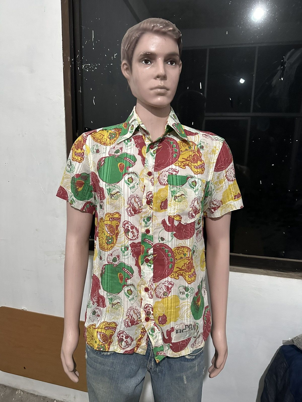 Rare!!! Diesel Fullprint Skull Skeleton Art Shirt punk