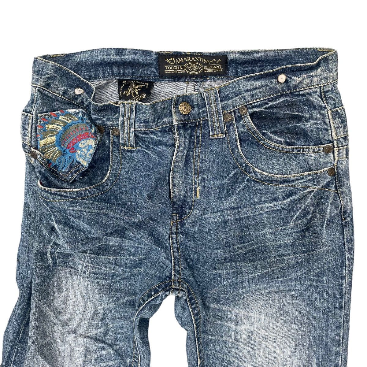 If Six Was Nine × Japanese Brand × Le Grande Bleu (L.G.B.) 🇯🇵 AMARANTINE RED INDIAN SKULL BUCKLE DENIM PANTS Size US 33 - 4 Thumbnail