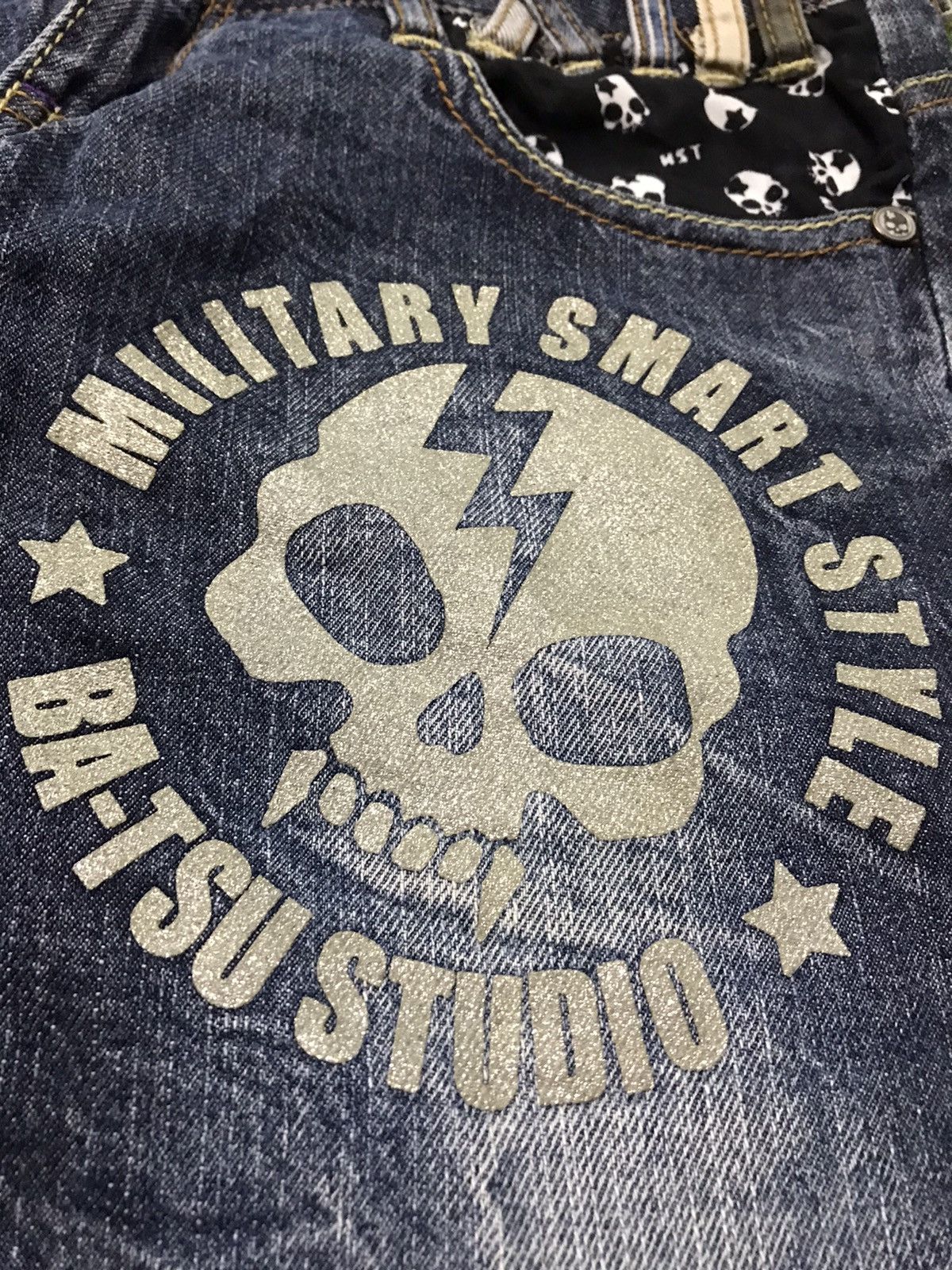 🔥BEST OFFER🔥 Batsu Studio Double Waist Skull Denim Jeans