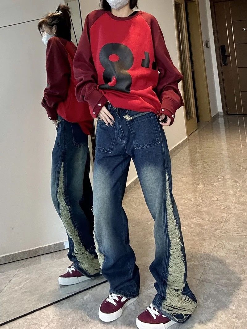 Y2K Side ripped Jeans Unisex