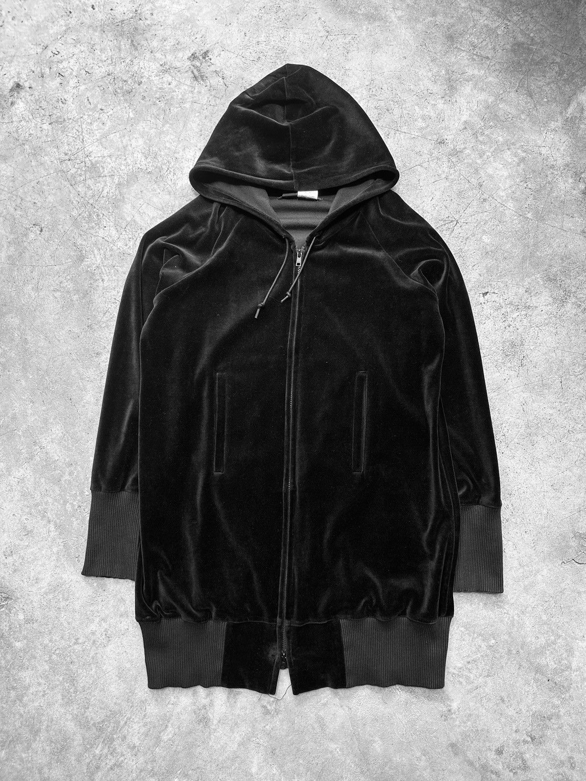 image of Limi Feu x Yohji Yamamoto Black Velvet Zip Up Hoodie, Men's (Size Medium)