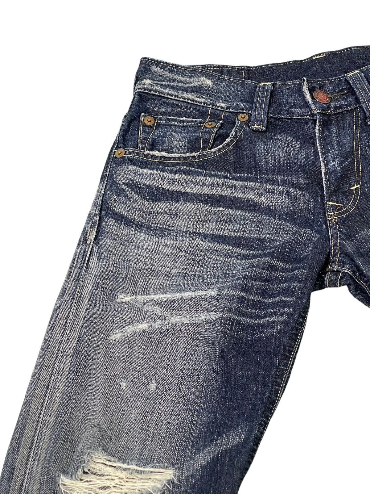 Edwin Flare Jeans Edwin Distress Acid Wash Low Rise Boot Cut 5🟦5T Size US 31 - 8 Thumbnail