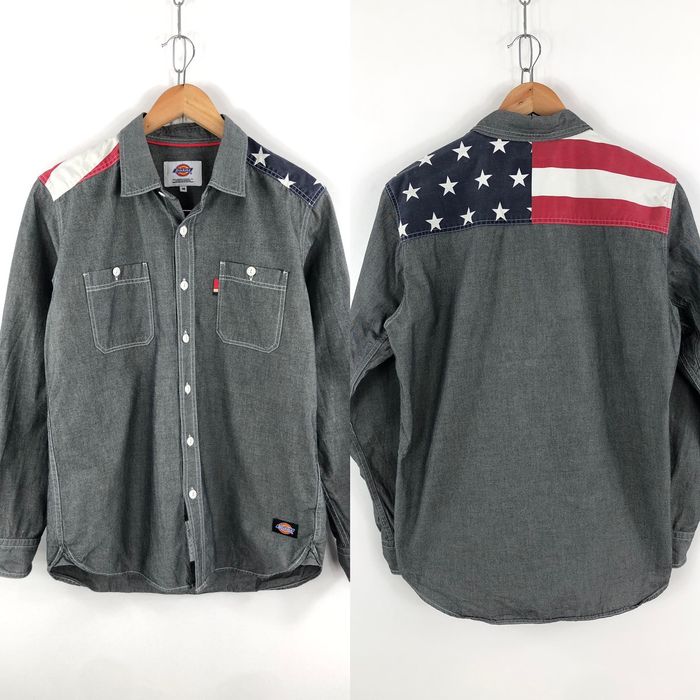 Vintage Vintage Dickies Shirt Flag USA Western Shirt Long Sleeve | Grailed