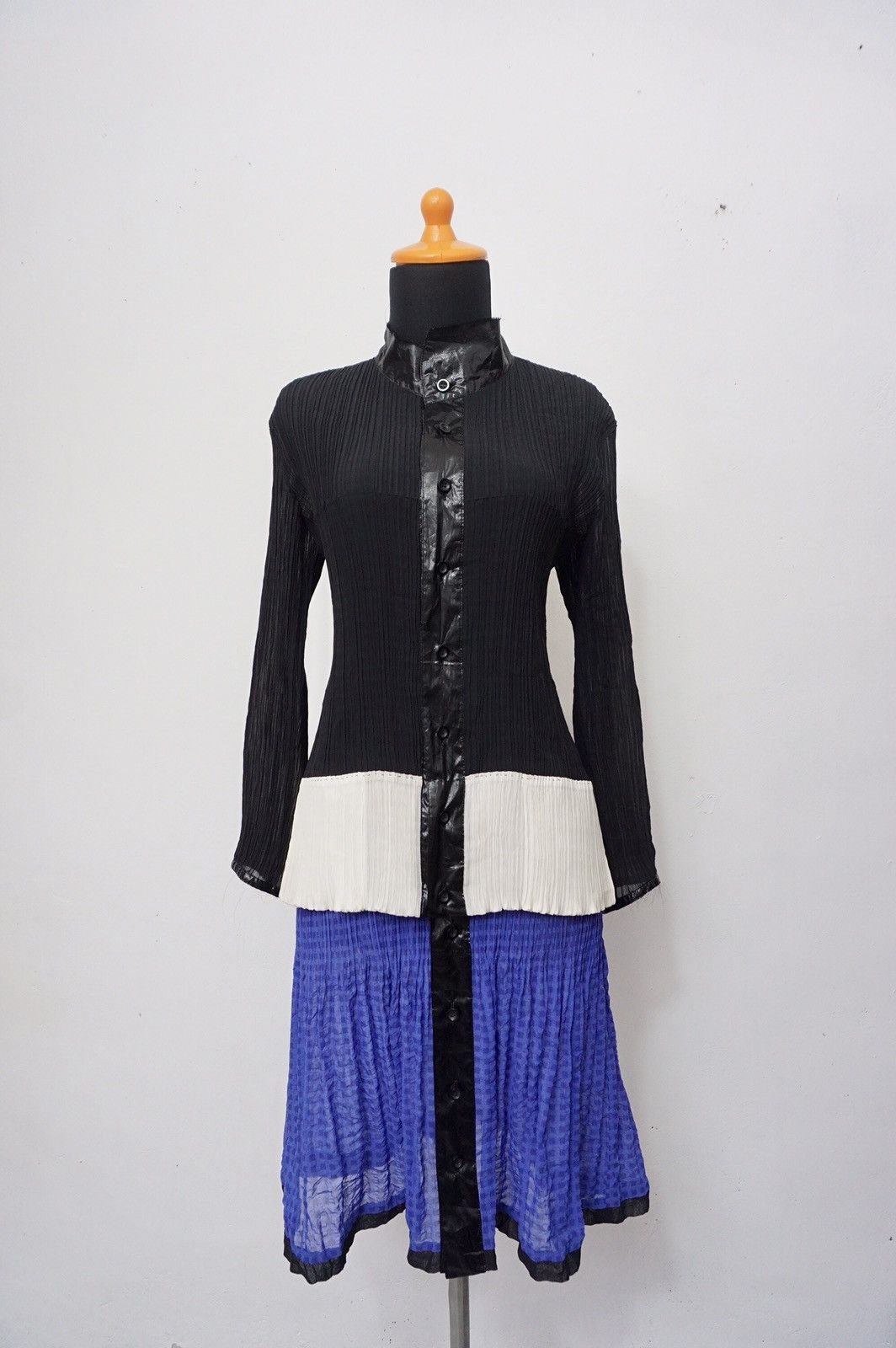 image of Issey Miyake Pleats 3 Tone Dress in Black/Blue/White, Women's (Size Medium)