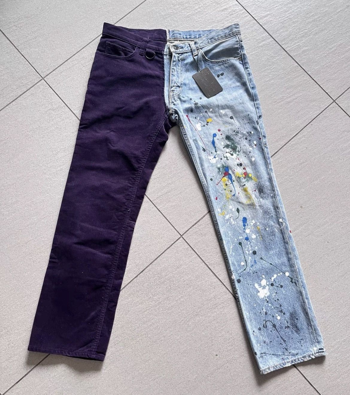 image of Number N Ine x Takahiromiyashita The Soloist Ss06 Hybrid Corduroy Paint Splatter Denim in Blue/Purp