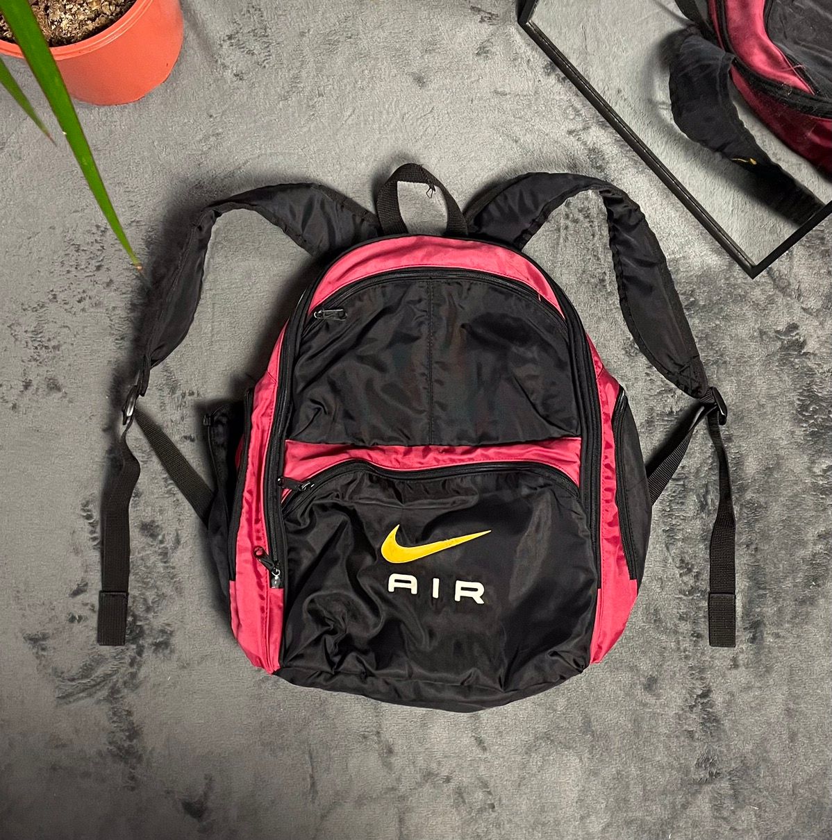Pre-owned Nike X Vintage 90's Nike Vintage Big Logo Air Max Nylon Backpack Bag In Black