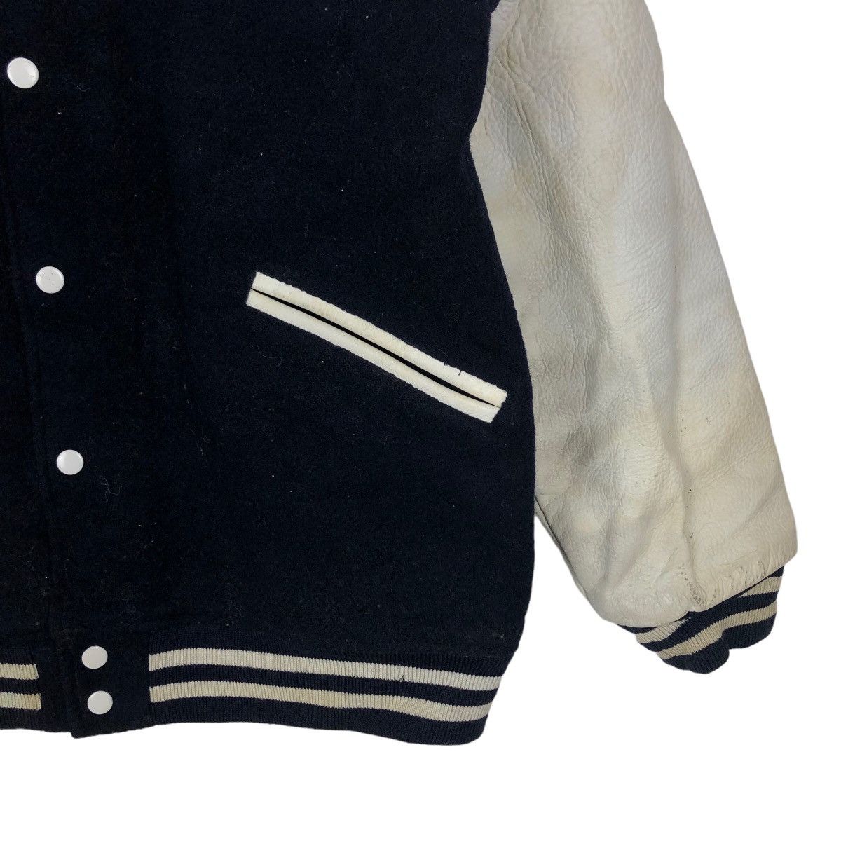 Japanese Brand VINTAGE VARSITY JACKET BAND LEATHER SPORTS SATAN ARBEIT Size US M / EU 48-50 / 2 - 4 Thumbnail
