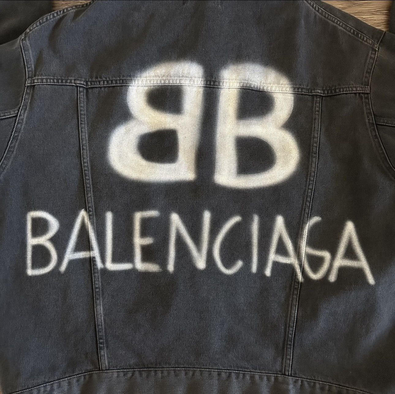 Clothing Jean Jacket Spray Paint Balenciaga Spray Paint Logo Denim