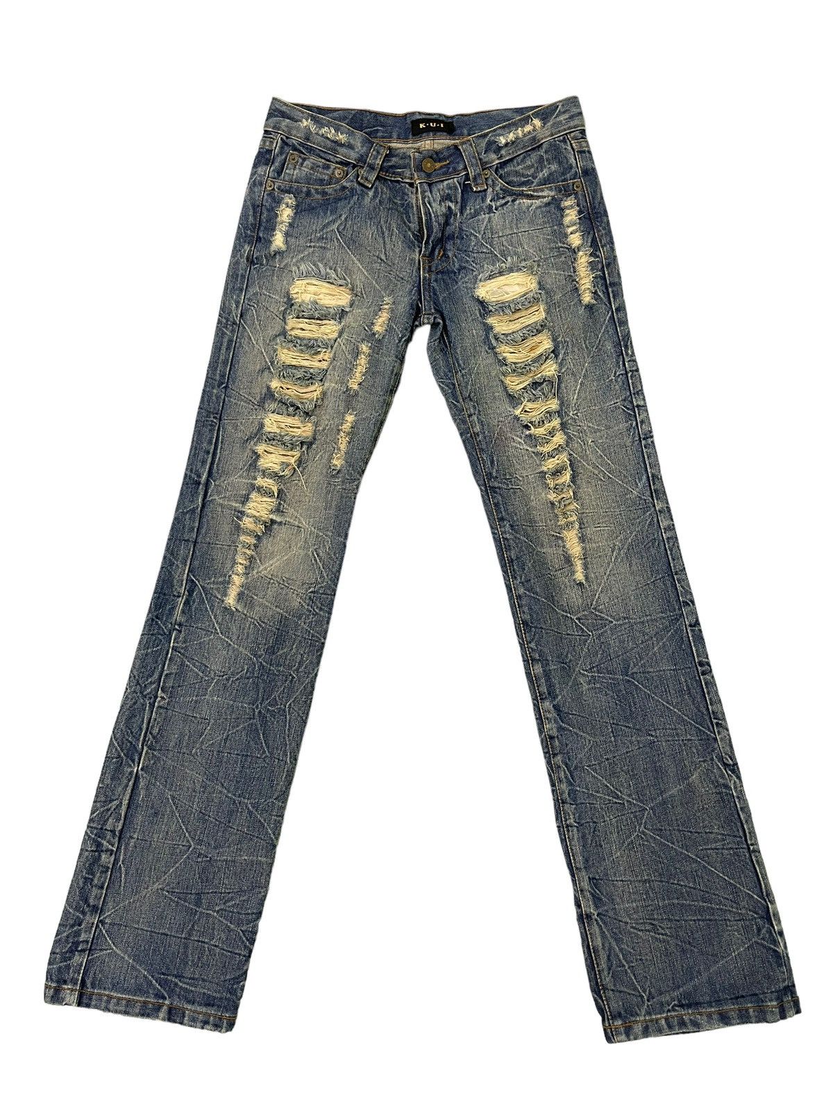 Japanese Brand Distress Jeans K.U.I Acid Wash Low Rise Denim Straight 5🟦9 Size US 30 / EU 46 - 1 Thumbnail