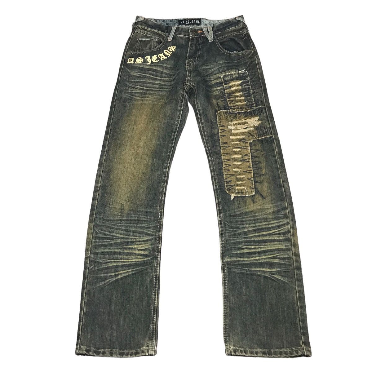 FLARED JEANS ASTON BLUE RUSTY PATCHWORK DENIM PANTS