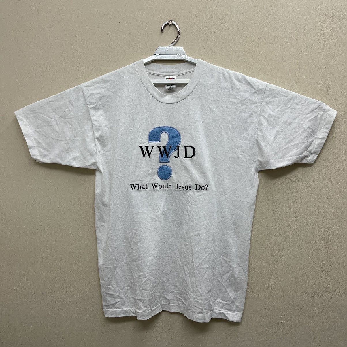 Vintage 90s T-Shirt What Would Jesus Do? Embroidery Logo