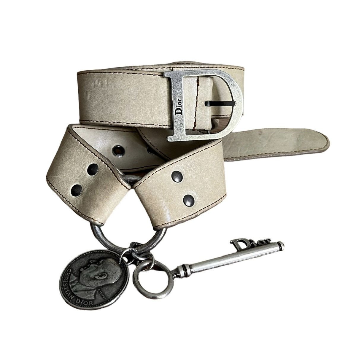 image of Christian Dior Monsieur x Dior Vintage Christian Dior Galliano Key Belt Leather Beige Y2K, Women's