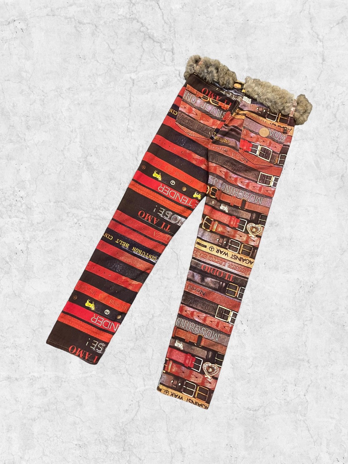 Moschino × Vintage Moschino Belt All Over Print Denim With Leather Racoon Belt Size US 32 / EU 48 - 10 Thumbnail