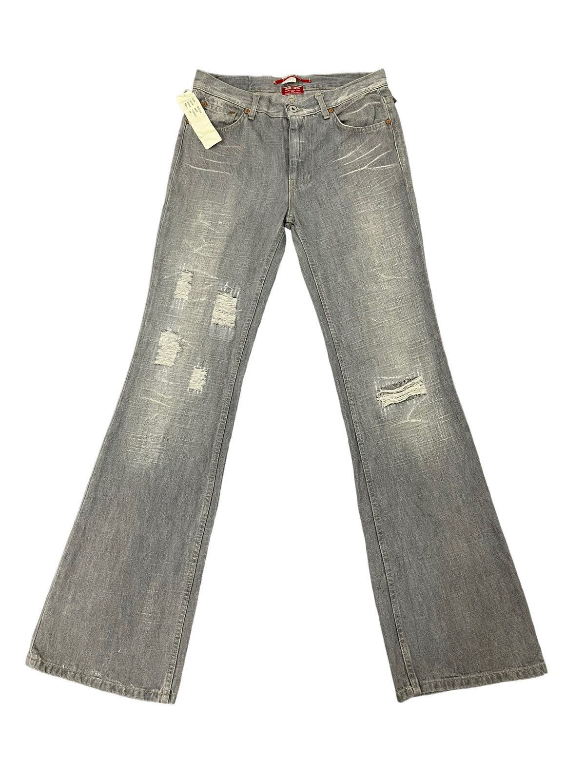 Japanese Brand Flare Jeans New Raer Italy Faded Distress Boot Cut 6🟦1 Size US 30 / EU 46 - 2 Thumbnail